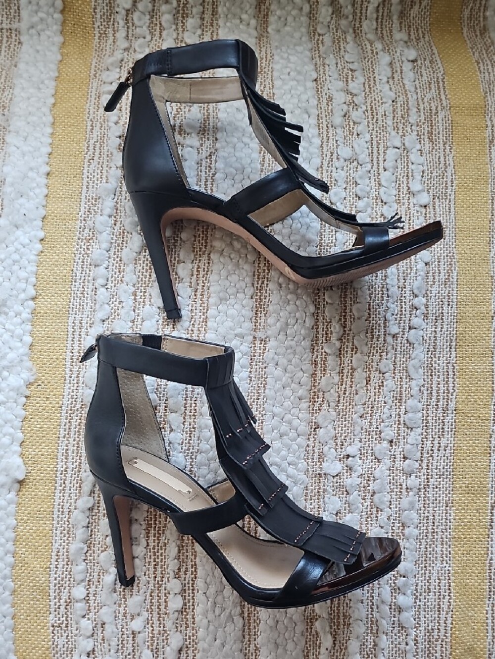 BCBGMaxAzria MA-Leigh Black Fringe Strappy High-Heel Sandals - Picture 2 of 12